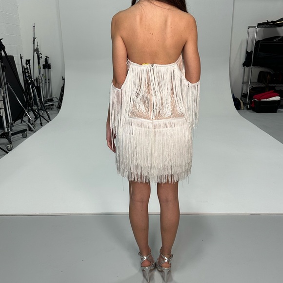 Chic Strapless Fringe Dress in White - Picture 3 of 7